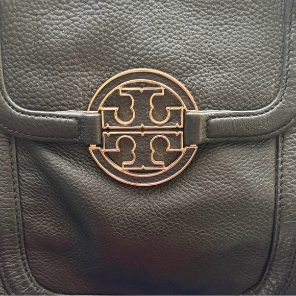 Tory Burch Black Leather Satchel with Gold Logo - Picture 3 of 5